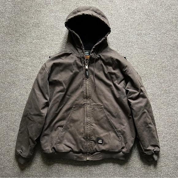 Berne Heritage Duck Canvas Hooded Active Chore Jacket Quilt Lined Brown Mens 2XL - Picture 1 of 15